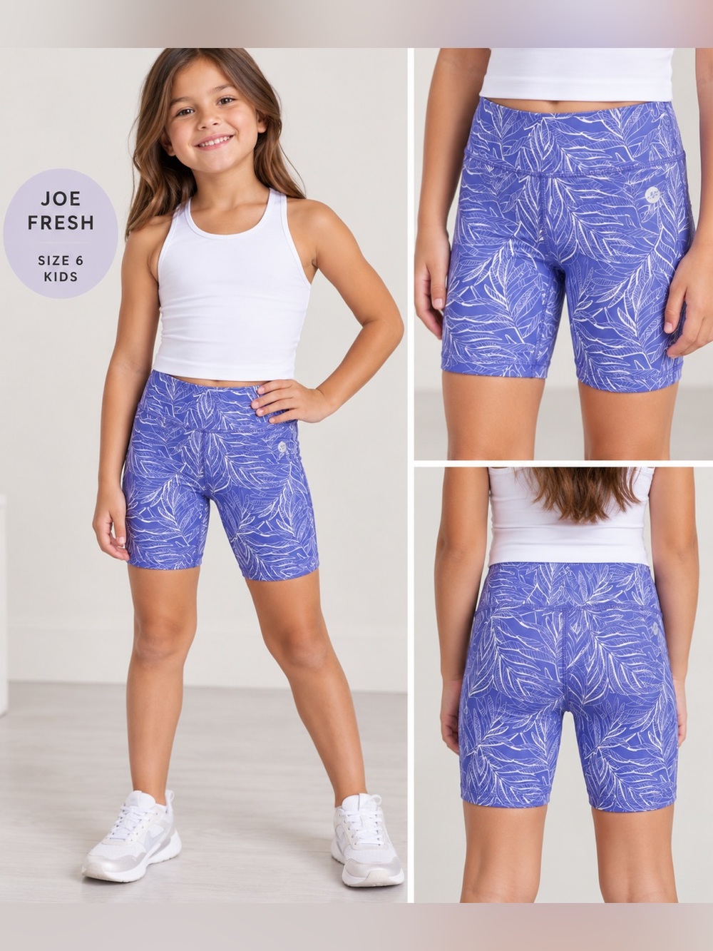Joe Fresh Girls Purple Leaf Print Bike Shorts Size 6